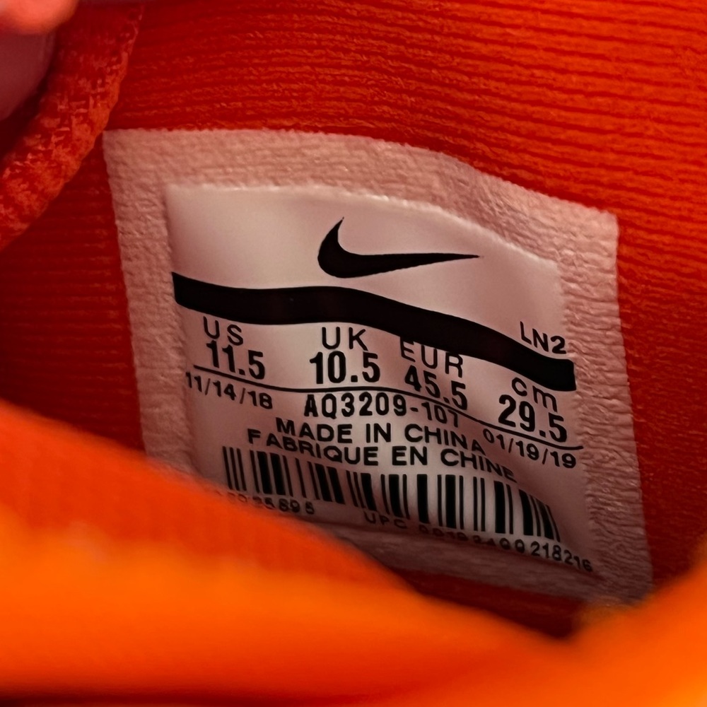 Size 11.5 Nike Alpha Menace Pro 2 Mid Football Cleats AQ3209-107 White/Orange - Picture 8 of 8
